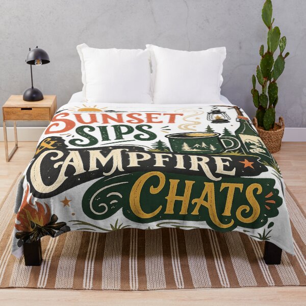Item preview, Sunset Sips and Campfire Chats Camping Outdoor Adventure Art Design designed and sold by inkoutninja.