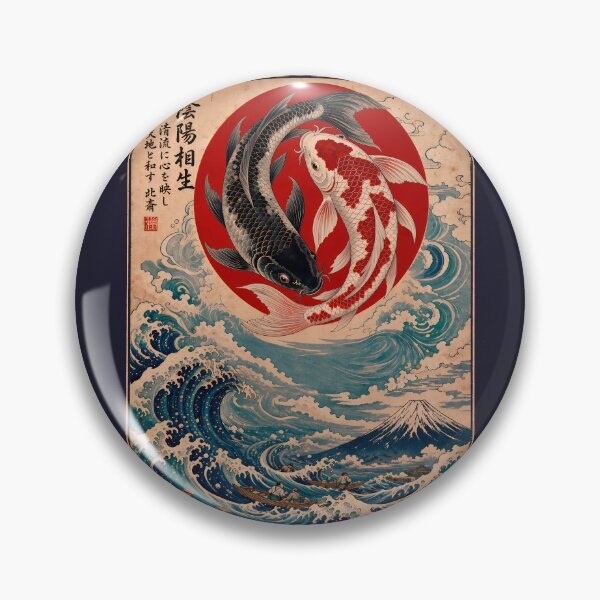 Item preview, Yin Yang Koi Fish 2 - Great Wave & Mount Fuji Ukiyo-e designed and sold by TheSamuraiCat.