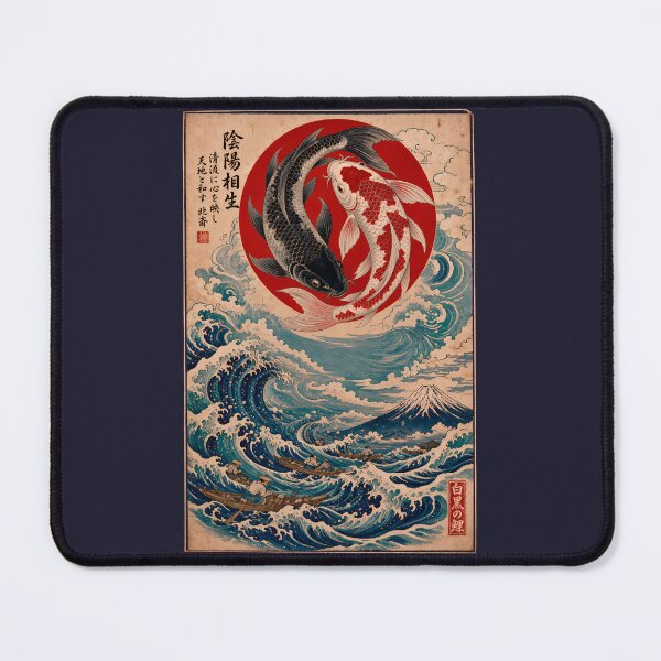 Item preview, Yin Yang Koi Fish 2 - Great Wave & Mount Fuji Ukiyo-e designed and sold by TheSamuraiCat.