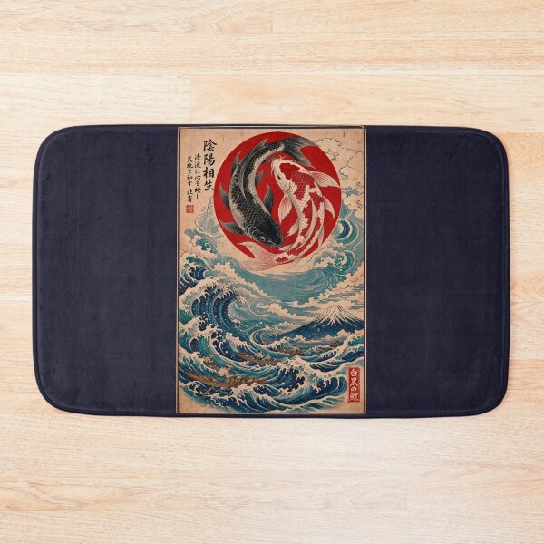 Item preview, Yin Yang Koi Fish 2 - Great Wave & Mount Fuji Ukiyo-e designed and sold by TheSamuraiCat.