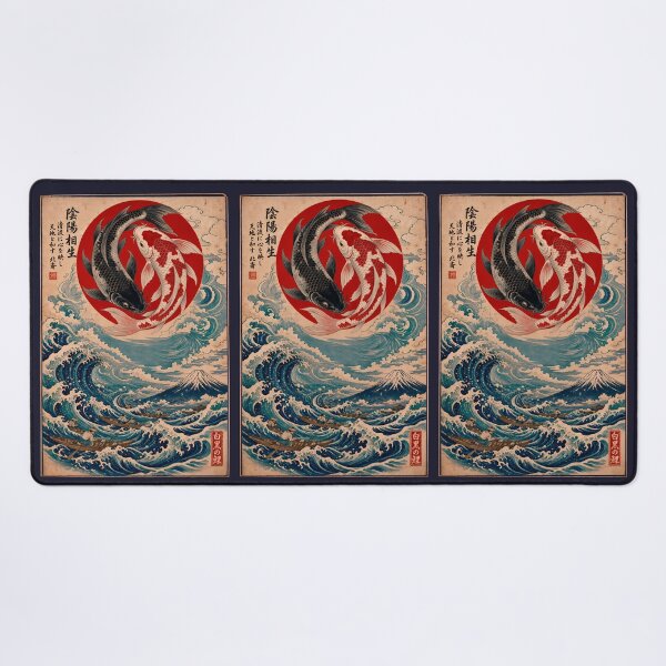 Item preview, Yin Yang Koi Fish 2 - Great Wave & Mount Fuji Ukiyo-e designed and sold by TheSamuraiCat.