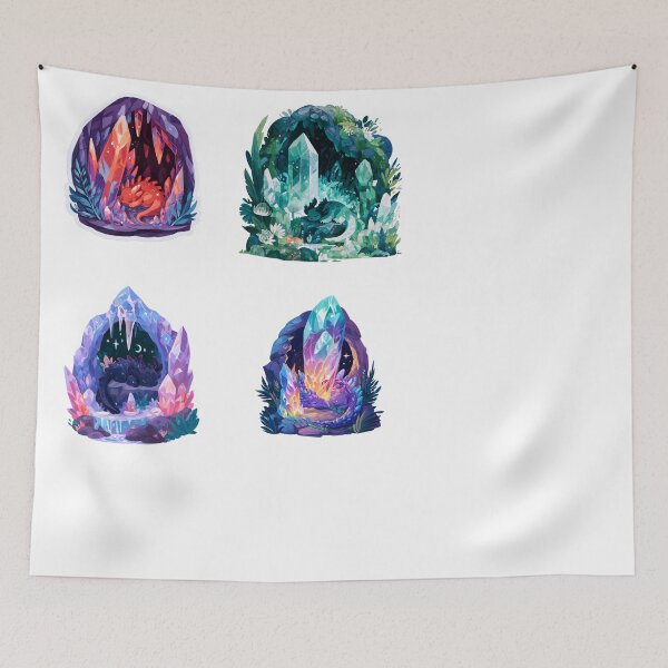 Item preview, Cute Sleeping Dragon Crystal Cave Fantasy Art designed and sold by NicolasGlowArt.
