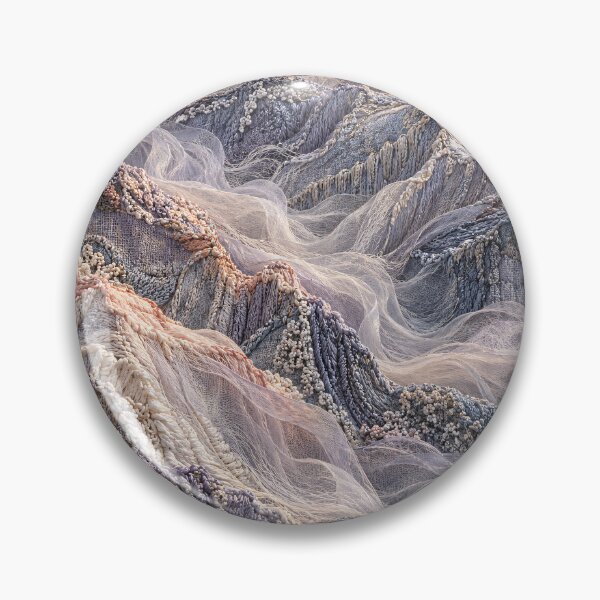 Item preview, Embroidered Mountain Landscape in Soft Pastels – Textile Fantasy Art Print designed and sold by Kaleidoscope Print.