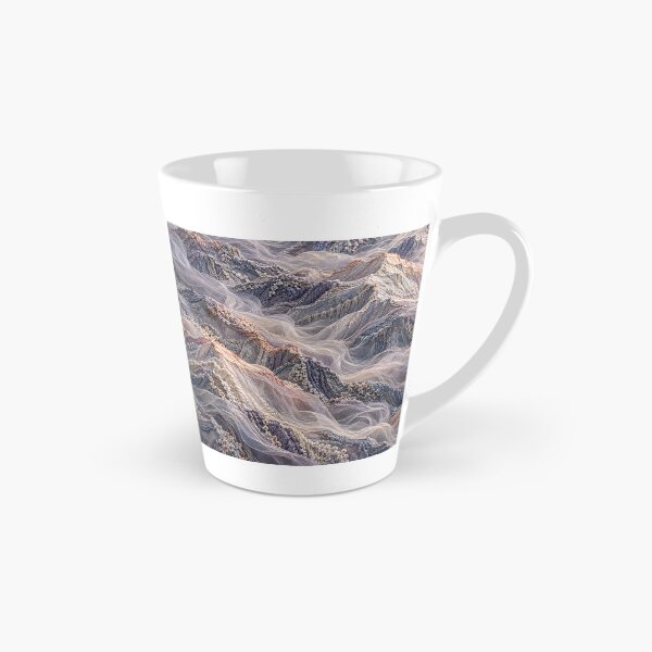 Item preview, Embroidered Mountain Landscape in Soft Pastels – Textile Fantasy Art Print designed and sold by Kaleidoscope Print.