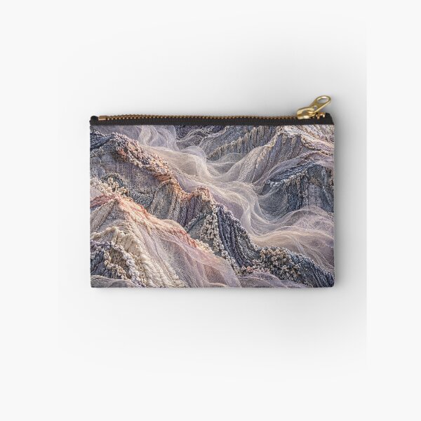 Item preview, Embroidered Mountain Landscape in Soft Pastels – Textile Fantasy Art Print designed and sold by Kaleidoscope Print.
