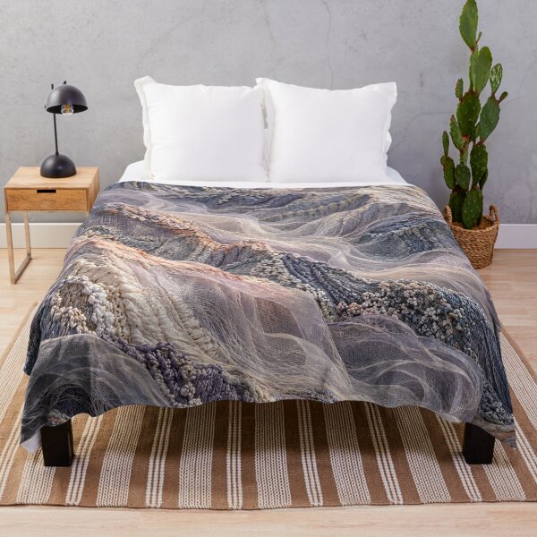 Item preview, Embroidered Mountain Landscape in Soft Pastels – Textile Fantasy Art Print designed and sold by Kaleidoscope Print.