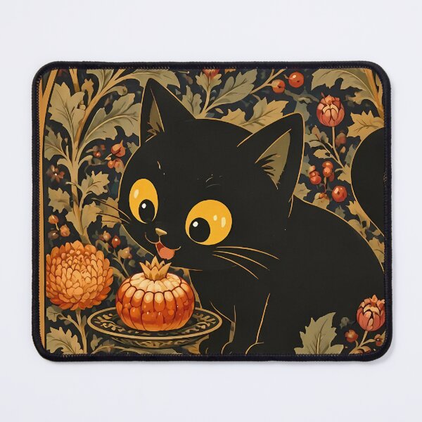 Item preview, Cute Black Cat in Vintage Art Nouveau Autumn Garden designed and sold by PurrfectHome.