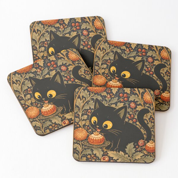 Item preview, Cute Black Cat in Vintage Art Nouveau Autumn Garden designed and sold by PurrfectHome.