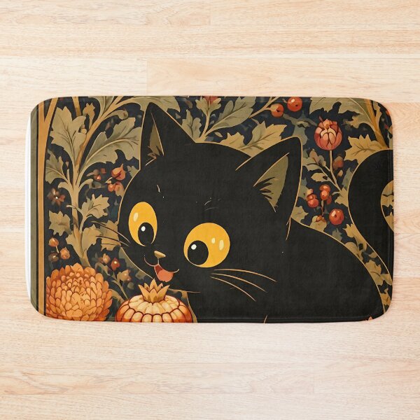 Item preview, Cute Black Cat in Vintage Art Nouveau Autumn Garden designed and sold by PurrfectHome.