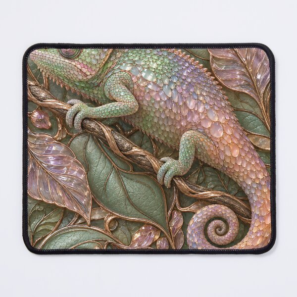 Item preview, Pastel Jeweled Chameleon on Rose Gold Leaves – Luxury Botanical Fantasy Art Print designed and sold by Kaleidoscope Print.