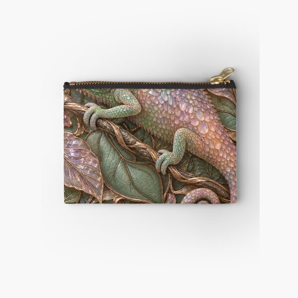 Item preview, Pastel Jeweled Chameleon on Rose Gold Leaves – Luxury Botanical Fantasy Art Print designed and sold by Kaleidoscope Print.