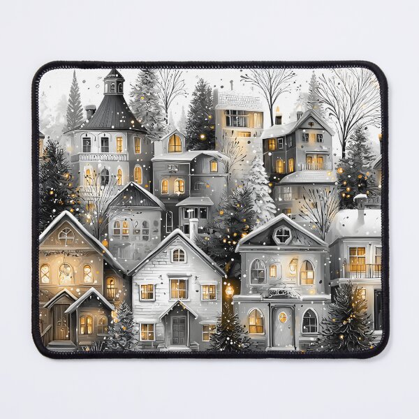 Item preview, Charming Winter Village in Black and White Style designed and sold by Artessie.