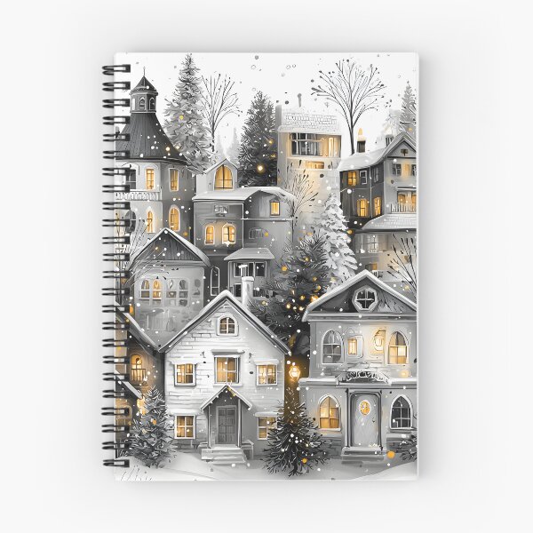 Item preview, Charming Winter Village in Black and White Style designed and sold by Artessie.