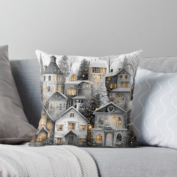 Item preview, Charming Winter Village in Black and White Style designed and sold by Artessie.