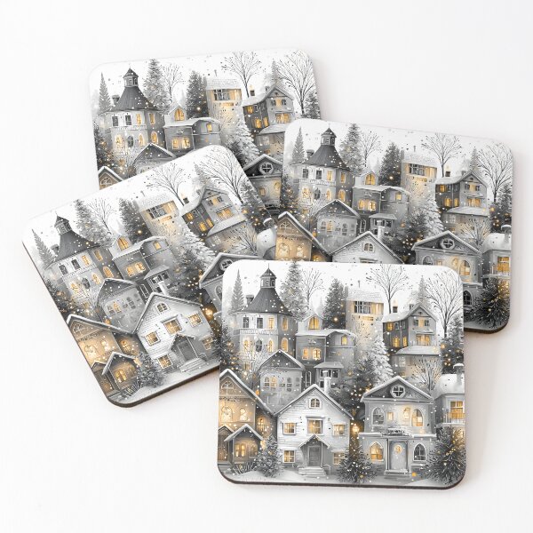 Item preview, Charming Winter Village in Black and White Style designed and sold by Artessie.