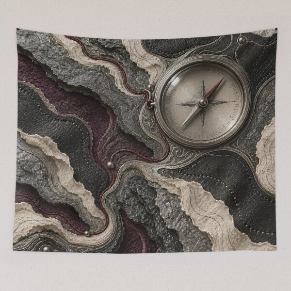 Item preview, Vintage Compass on Layered Stone and Leather – Luxury Textured Adventure Art Print designed and sold by Kaleidoscope Print.
