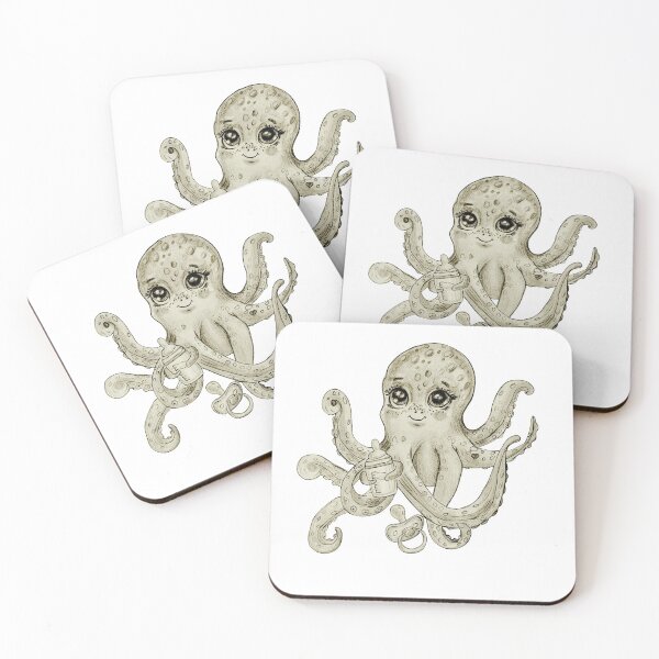 Item preview, Pencil drawing of a baby octopus – monochrome art illustration designed and sold by alilu-art .