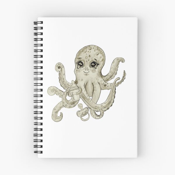 Item preview, Pencil drawing of a baby octopus – monochrome art illustration designed and sold by alilu-art .