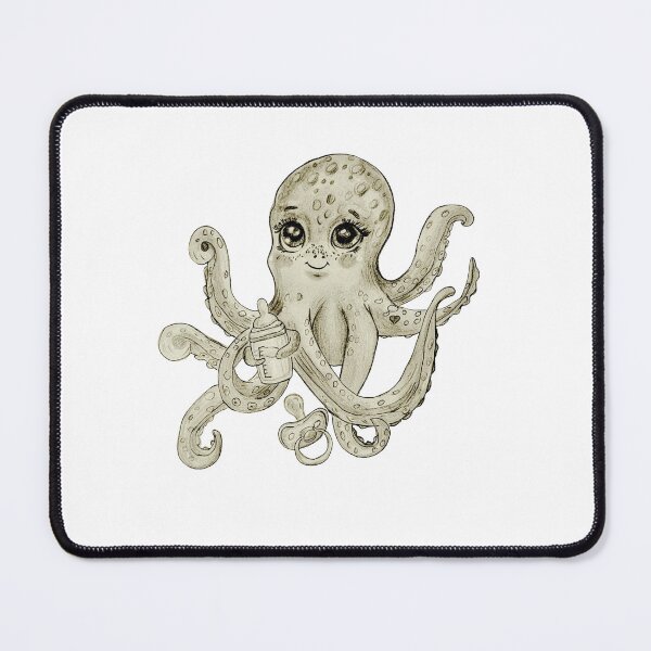 Item preview, Pencil drawing of a baby octopus – monochrome art illustration designed and sold by alilu-art .