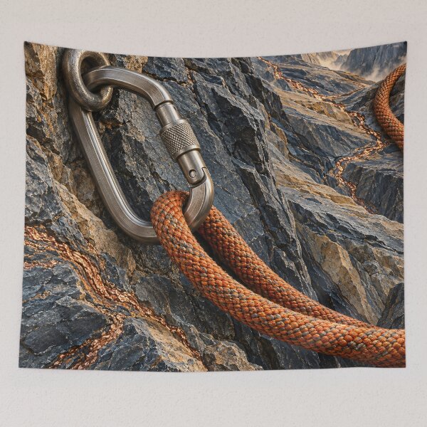 Item preview, Mountain Climbing Carabiner and Orange Rope – Adventure Rock Climbing Art Print designed and sold by Kaleidoscope Print.