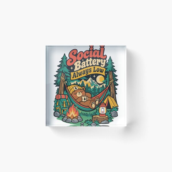 Item preview, Social Battery Always Low Funny Introvert Camping Bear designed and sold by Summit Folk Studio.