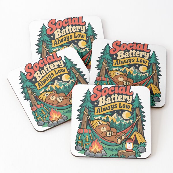 Item preview, Social Battery Always Low Funny Introvert Camping Bear designed and sold by Summit Folk Studio.