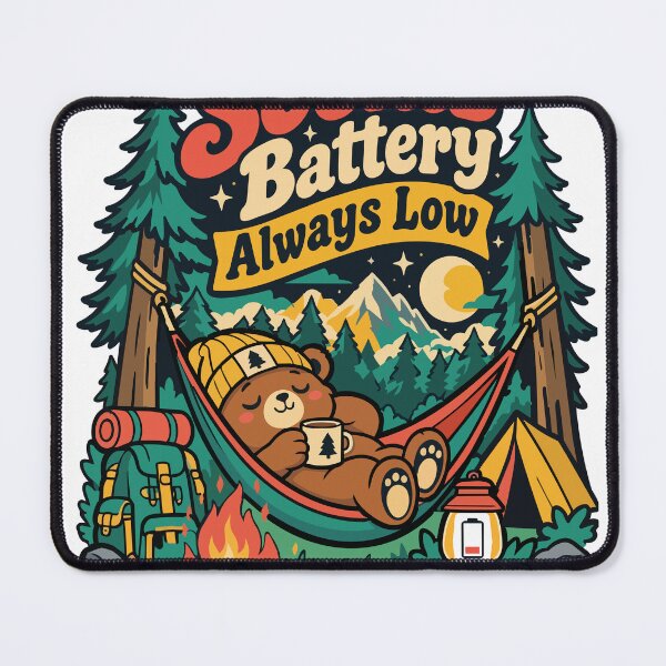 Item preview, Social Battery Always Low Funny Introvert Camping Bear designed and sold by Summit Folk Studio.