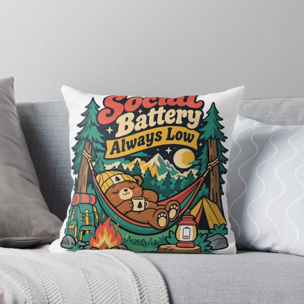 Item preview, Social Battery Always Low Funny Introvert Camping Bear designed and sold by Summit Folk Studio.