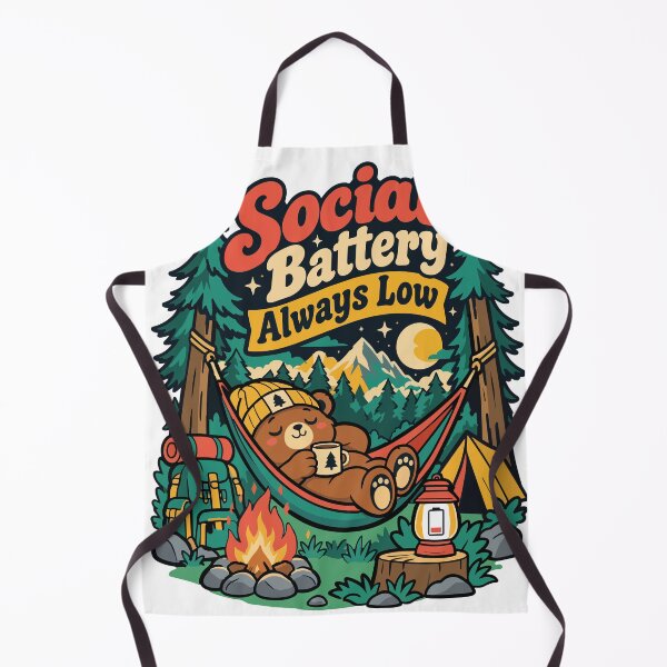 Item preview, Social Battery Always Low Funny Introvert Camping Bear designed and sold by Summit Folk Studio.
