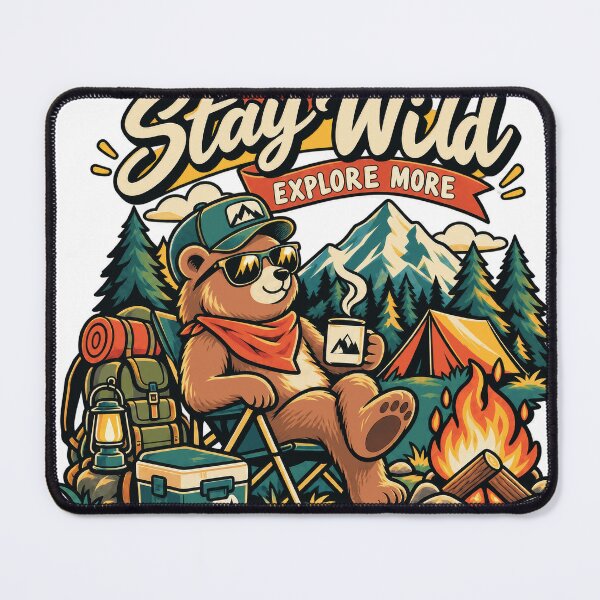 Item preview, Stay Wild, Explore More – Camping Bear Adventure designed and sold by Summit Folk Studio.