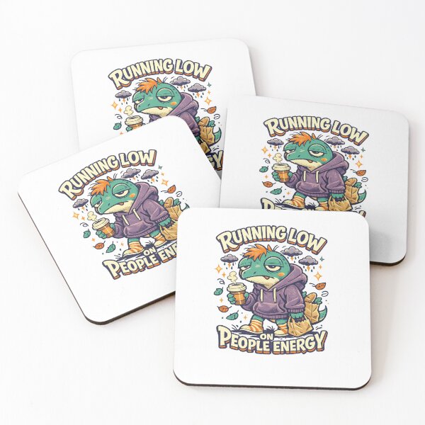 Item preview, Running Low on People Energy Funny Introvert Lizard Coffee Humor Design designed and sold by inkoutninja.