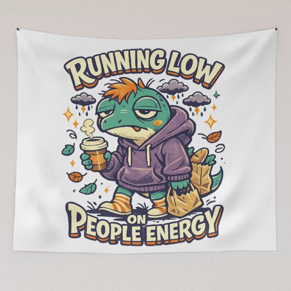 Item preview, Running Low on People Energy Funny Introvert Lizard Coffee Humor Design designed and sold by inkoutninja.