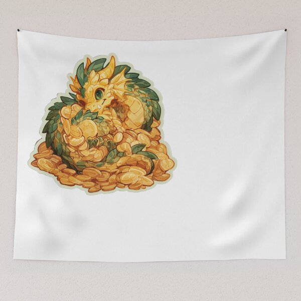 Item preview, Chibi Dragon Gold Coin Hoarder Fantasy Art designed and sold by NicolasGlowArt.