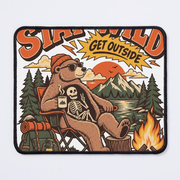 Item preview, Stay Wild, Get Outside – Retro Camping Bear designed and sold by Summit Folk Studio.