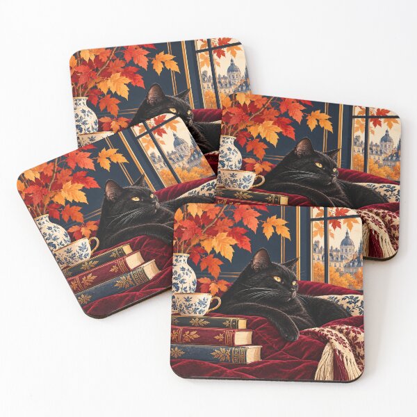 Item preview, Aristocratic Autumn Black Cat – Elegant Dark Academia Decor designed and sold by LoLovi.