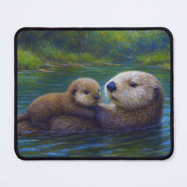 Item preview, Mother Otter and Baby Painting – Cute Wildlife Artwork designed and sold by GalleryKauffeld.