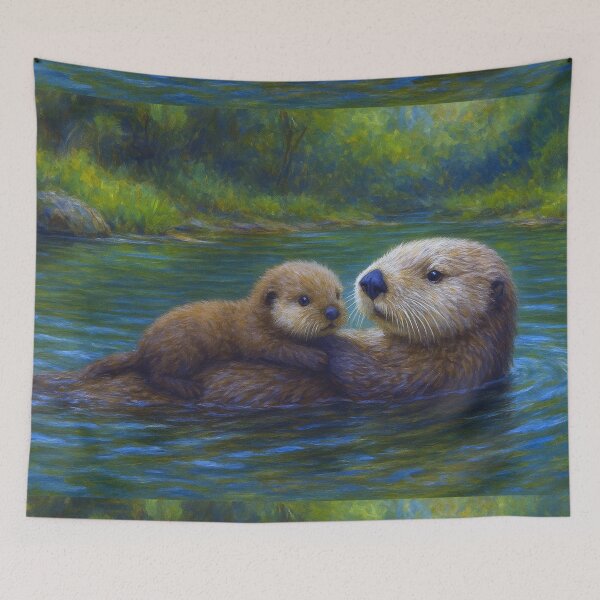 Item preview, Mother Otter and Baby Painting – Cute Wildlife Artwork designed and sold by GalleryKauffeld.
