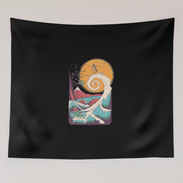 Item preview, Retro Great Wave Skeleton Surfer Japanese Art designed and sold by HermineSonntag.