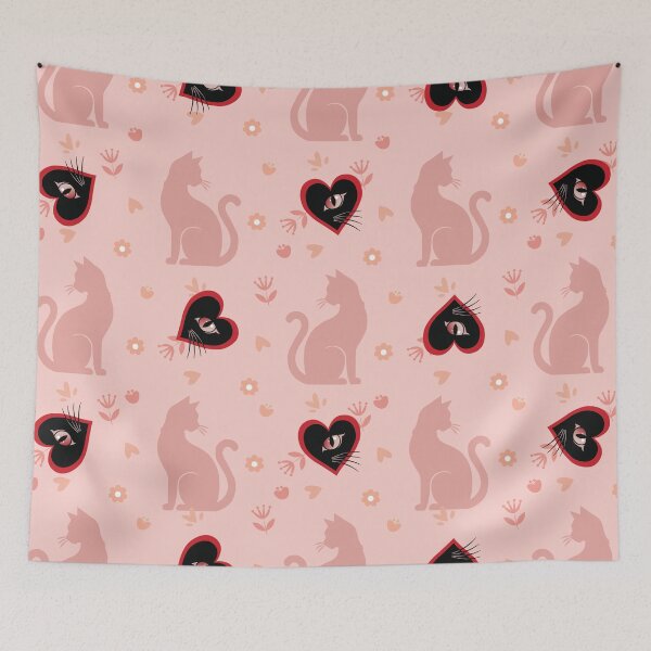 Item preview, Cute Cat Silhouette Heart Eye Seamless Pattern designed and sold by prapapon.