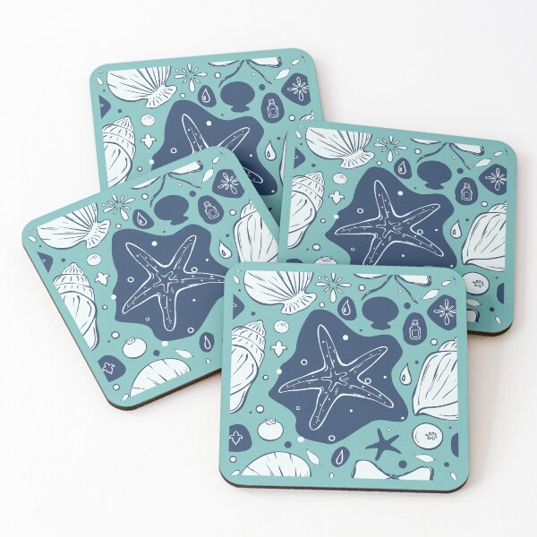 Item preview, Nautical Seashells and Starfish Pattern designed and sold by Sagi Jane Art.