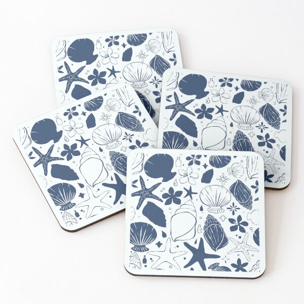 Item preview, Monochrome Navy Ocean Treasures Pattern designed and sold by Sagi Jane Art.