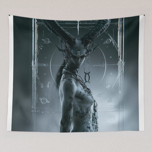 Item preview, Dark Fantasy Twin Deity – Ethereal Cosmic Ram Art designed and sold by Audra-studio.