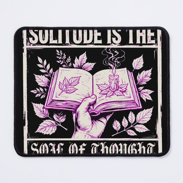 Item preview, SOLITUDE IS THE SOIL OF THOUGHT - Ivory Stamp Edition - Black T-Shirt Woodcut designed and sold by Aisha Reda.