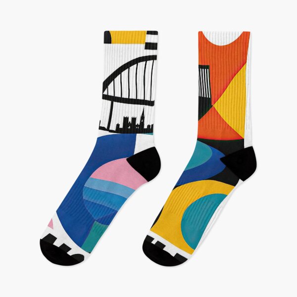 Item preview, Bold geometric poster featuring a stylized bridge, river, designed and sold by ckybe.