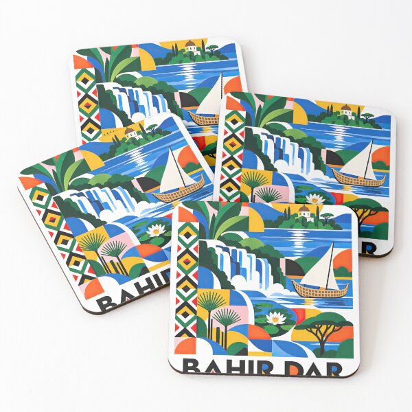 Item preview, Colorful geometric travel poster depicting Lake Tana landscapes, designed and sold by ckybe.