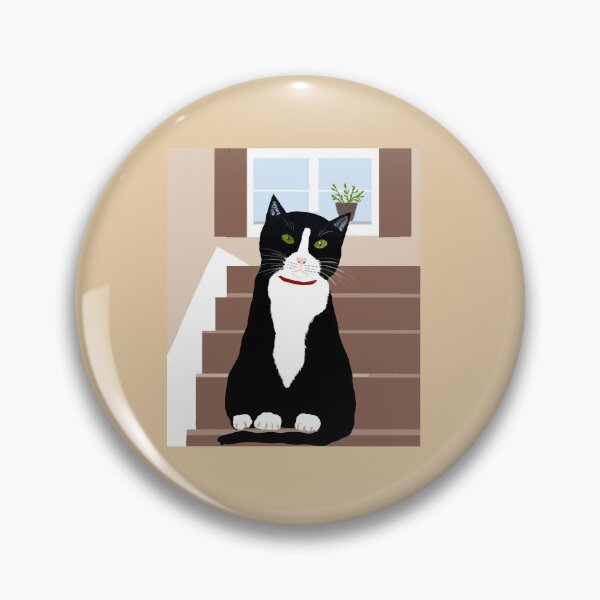 Item preview, Tuxedo cat sat on stairs designed and sold by Elaine M Hayward .