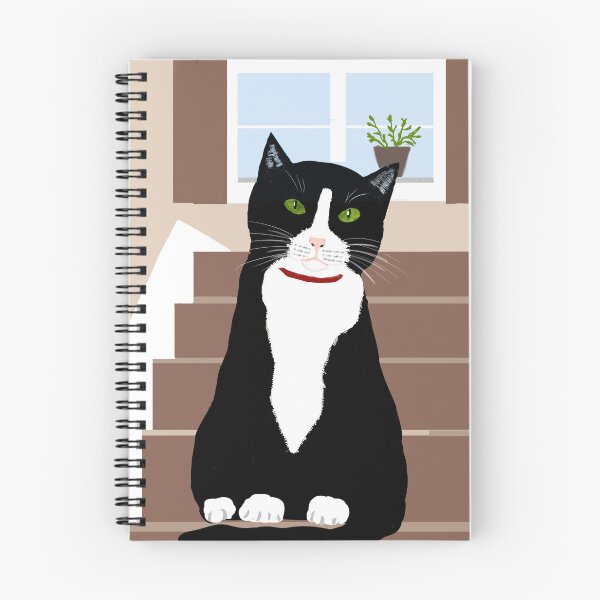 Item preview, Tuxedo cat sat on stairs designed and sold by Elaine M Hayward .