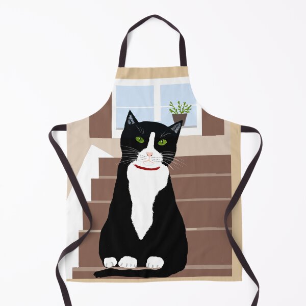 Item preview, Tuxedo cat sat on stairs designed and sold by Elaine M Hayward .