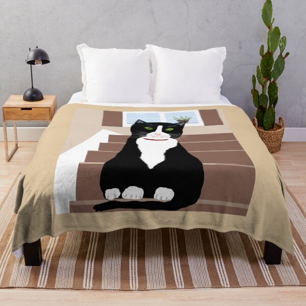 Item preview, Tuxedo cat sat on stairs designed and sold by Elaine M Hayward .