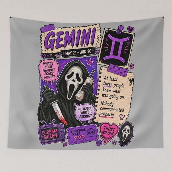Item preview, Gemini Ghostface Scream Horror Zodiac Collage designed and sold by ElizBurkes.